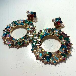 Beautiful earrings with colorful gems. One of a kind.
